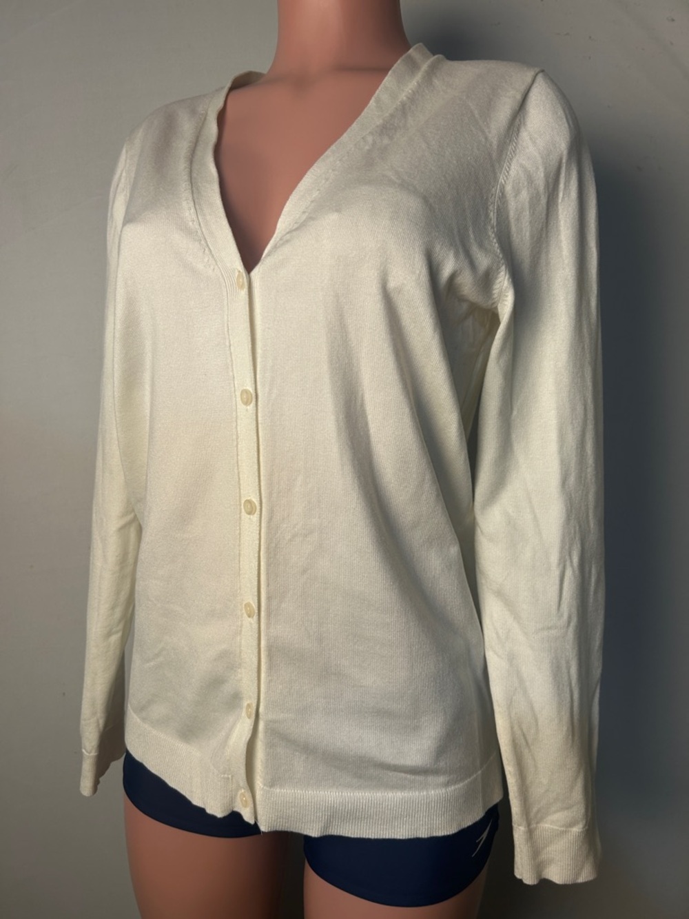 Lands End Ivory Button Up Cardigan V Neck Long Sleeve Size Small